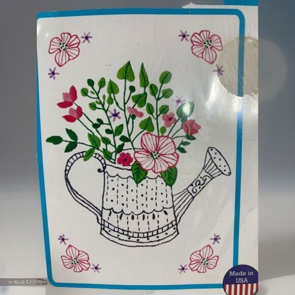 Janlynn Sew Simple Embroidary Kit Watering Can 5 x 7 #997-1705 Made In USA - Picture 1 of 5